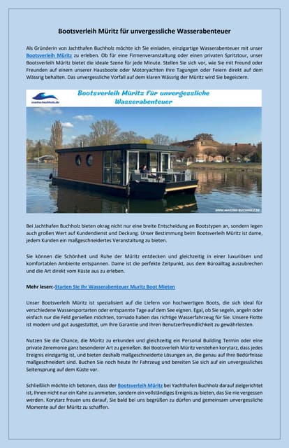 Motorboot mieten an der Muritz Bootsverleih Muritz | PDF