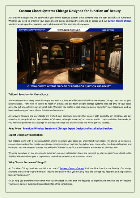 Transform Your Space with Custom Closets in Chicago | PDF